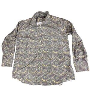 Daniel Ellissa Shirt Mens 3XL Yellow Paisley Button Down Long Sleeve